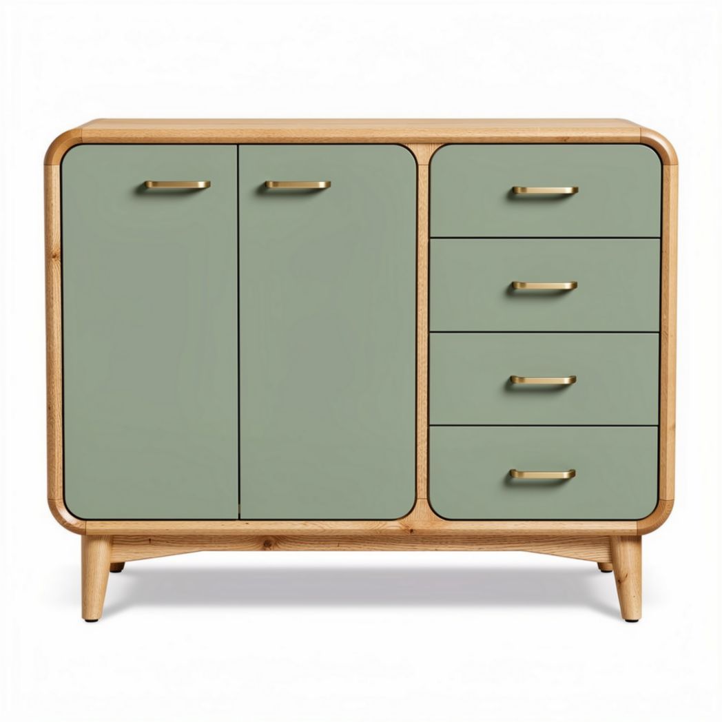 Buffet en bois avec portes vertes et tiroirs de rangement 80 x 40 x 75cm