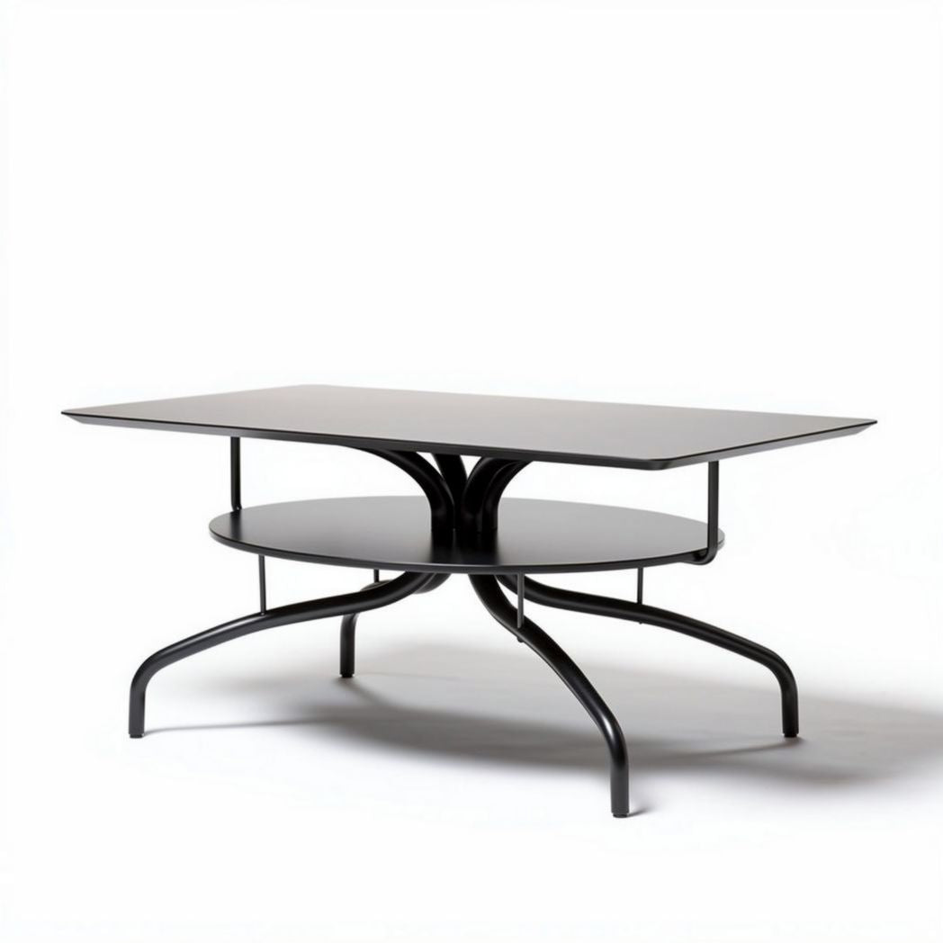 Table basse en métal noir avec étagère 120 x 60 x 45cm