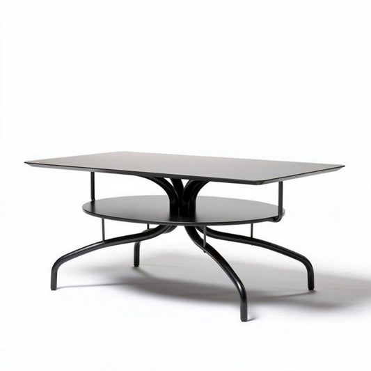 Table basse en métal noir avec étagère 120 x 60 x 45cm