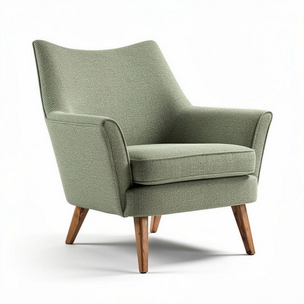 Fauteuil vert clair en tissu avec pieds en bois dimensions 80 x 80 x 90cm