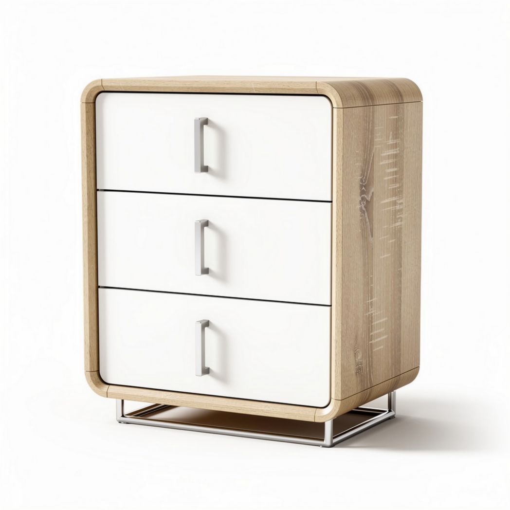 Aménagement de chambre avec commode en bois et façades blanches 50 x 40 x 80cm