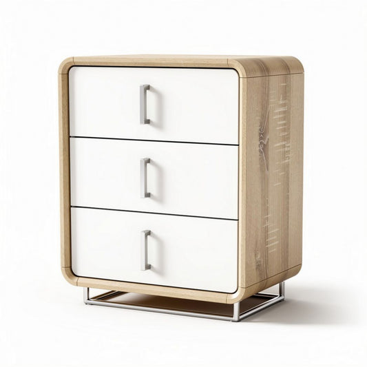 Aménagement de chambre avec commode en bois et façades blanches 50 x 40 x 80cm