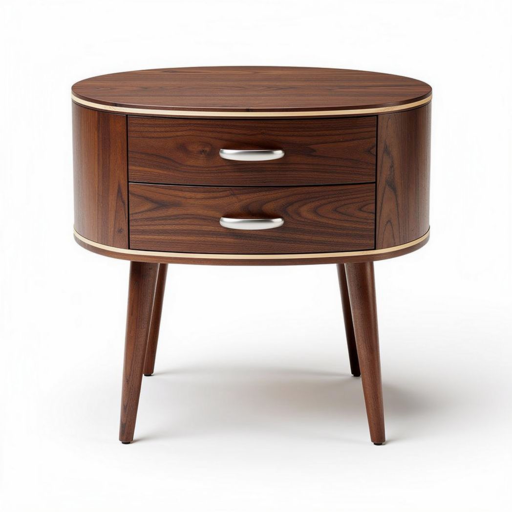 Table de chevet en bois sombre avec deux tiroirs 50 x 40 x 55 cm