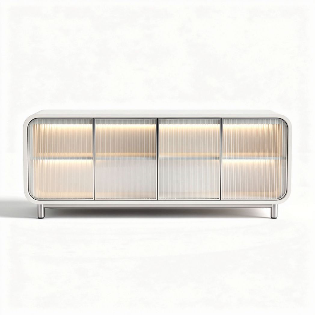 Buffet en bois blanc avec éclairage intégré dimensions 150 x 40 x 60cm
