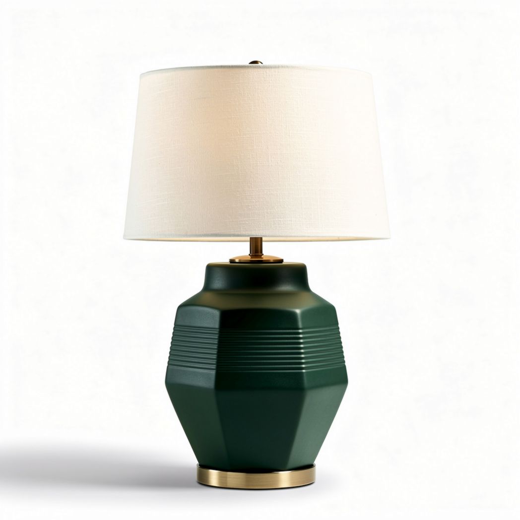 Lampe de table en céramique verte avec abat-jour en tissu blanc 30 x 30 x 50cm