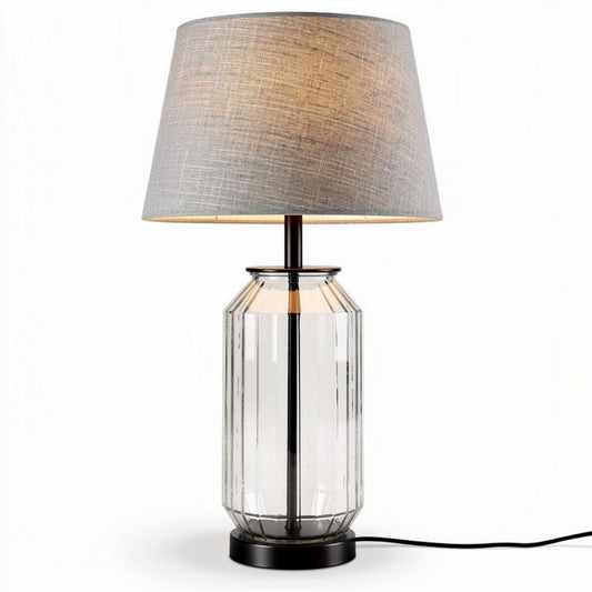 Lampe de table en verre transparent avec abat-jour en tissu gris 30 x 30 x 50cm