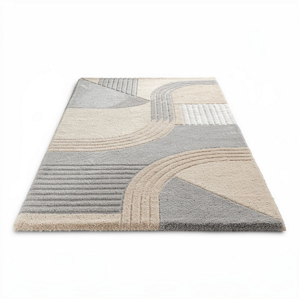 Tapis décoratif en polyester beige et gris dimensions 200 x 140 x 2 cm