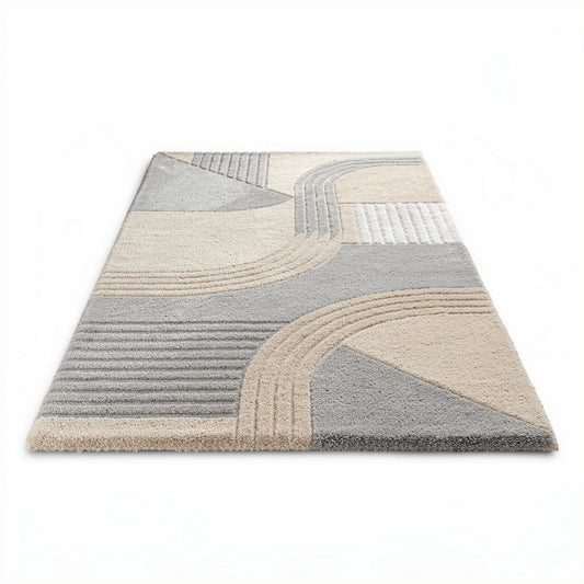 Tapis décoratif en polyester beige et gris dimensions 200 x 140 x 2 cm