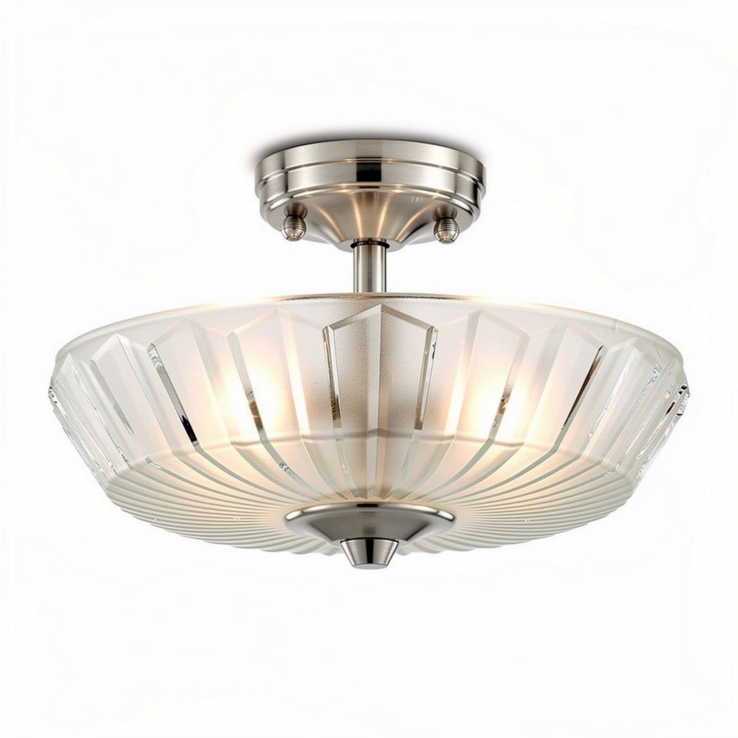 Plafonnier en verre transparent pour salle à manger 30 x 30 x 15cm finition nickel satinée