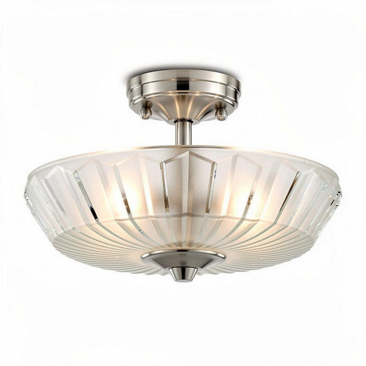 Plafonnier en verre transparent pour salle à manger 30 x 30 x 15cm finition nickel satinée