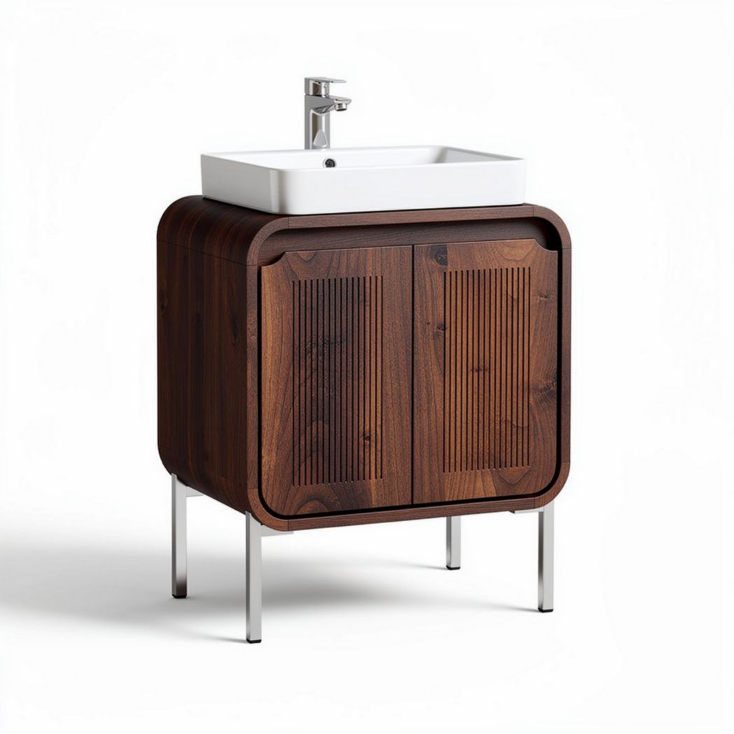 Meuble de salle de bain en bois foncé avec lavabo en céramique 80 x 45 x 85cm