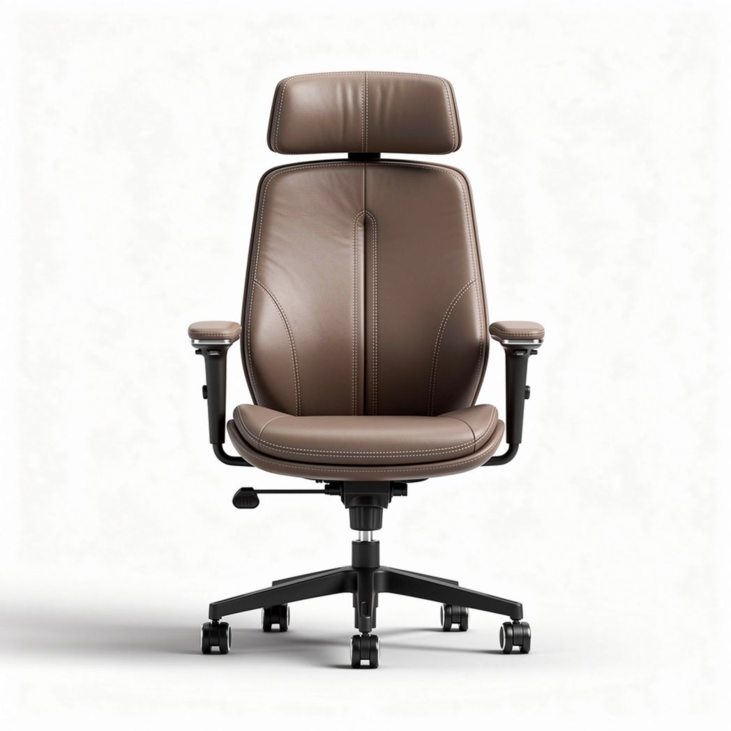 Chaise de bureau en simili cuir marron avec accoudoirs réglables et dossier ajustable 50 x 70 x 120cm